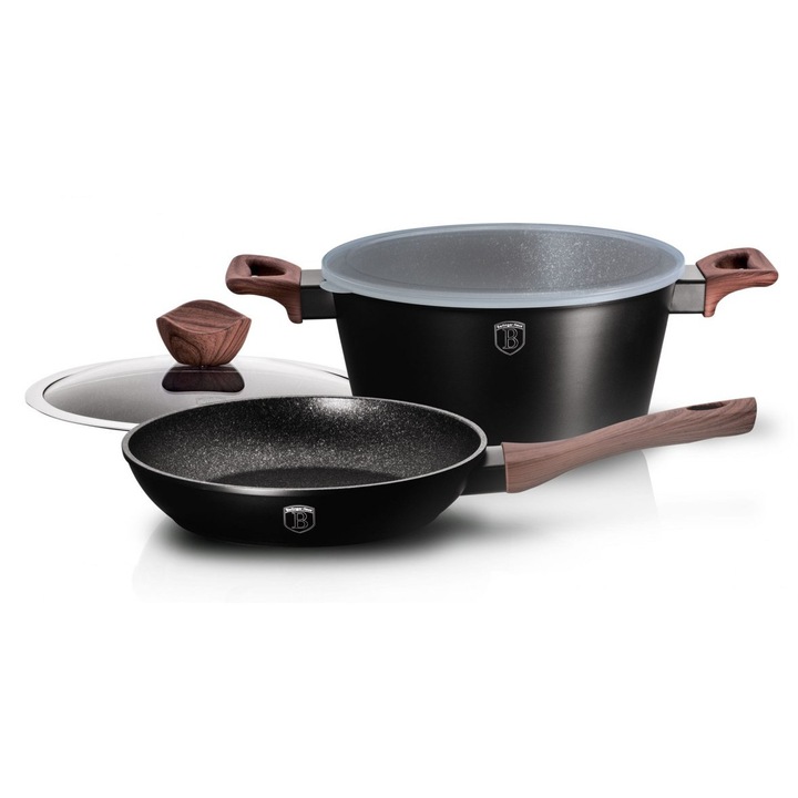 Комплект 4 тенджери и тигани Berlinger Haus Ebony Rosewood, черен гранит, 24см