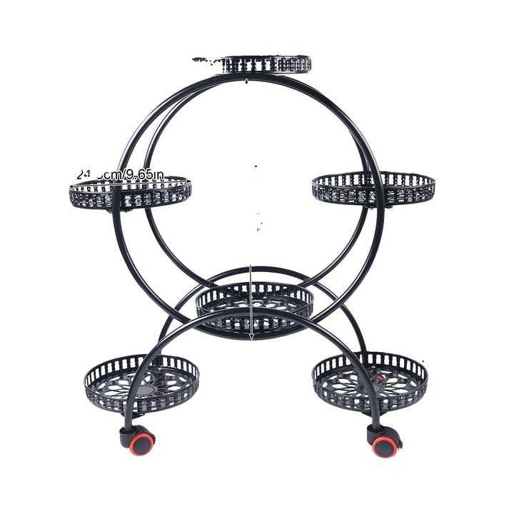 Suport metalic pentru plante, 6 ghivece, mobilitate usoara, negru, 73x31.5x80cm