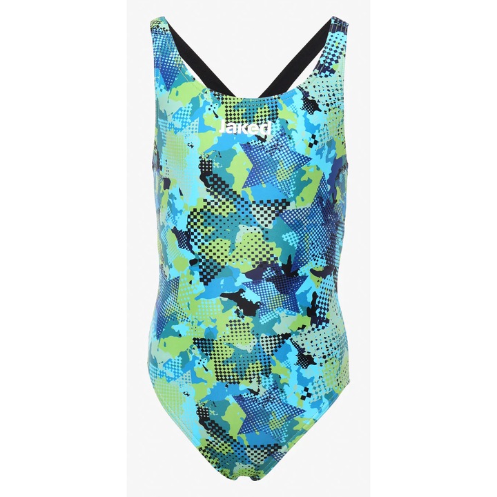 Costum inot fete Jaked, Teknocamou Evo, albastru multicolor, 8 ani