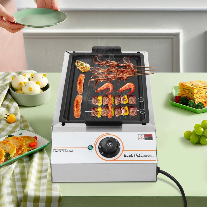 Gratar BBQ, Gratar electric, Temperatura reglabila 50–300 °C, 2, 5 kW, 220 V, Multicolor