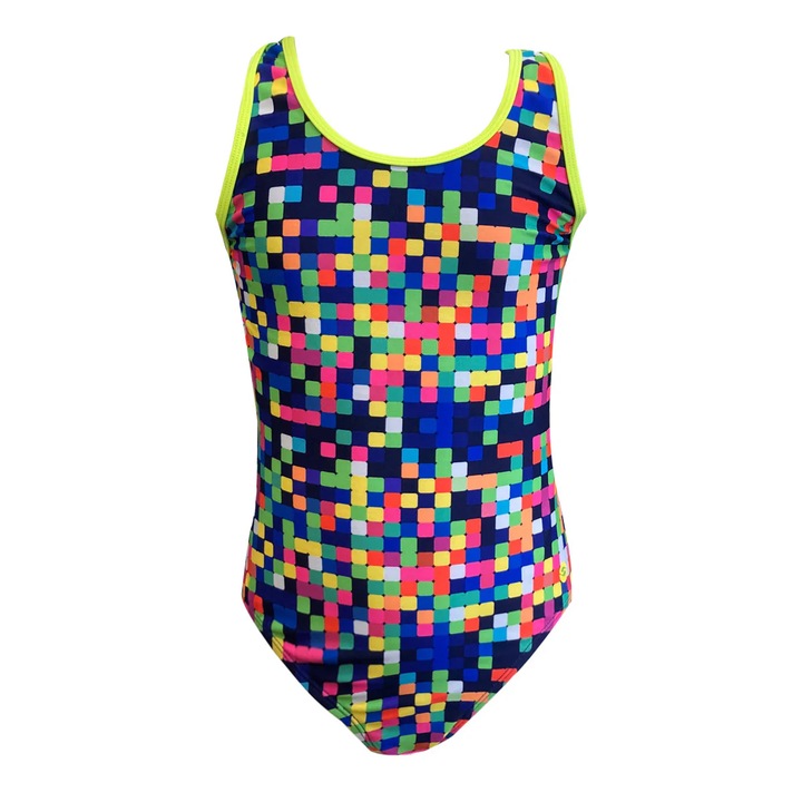 Costum inot fete Ras, Pixel, galben multicolor