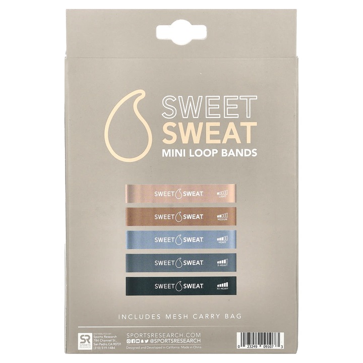 Ластици за съпротивление Sports Research, комплект от 5, 5 нива на съпротивление, с чанта за носене