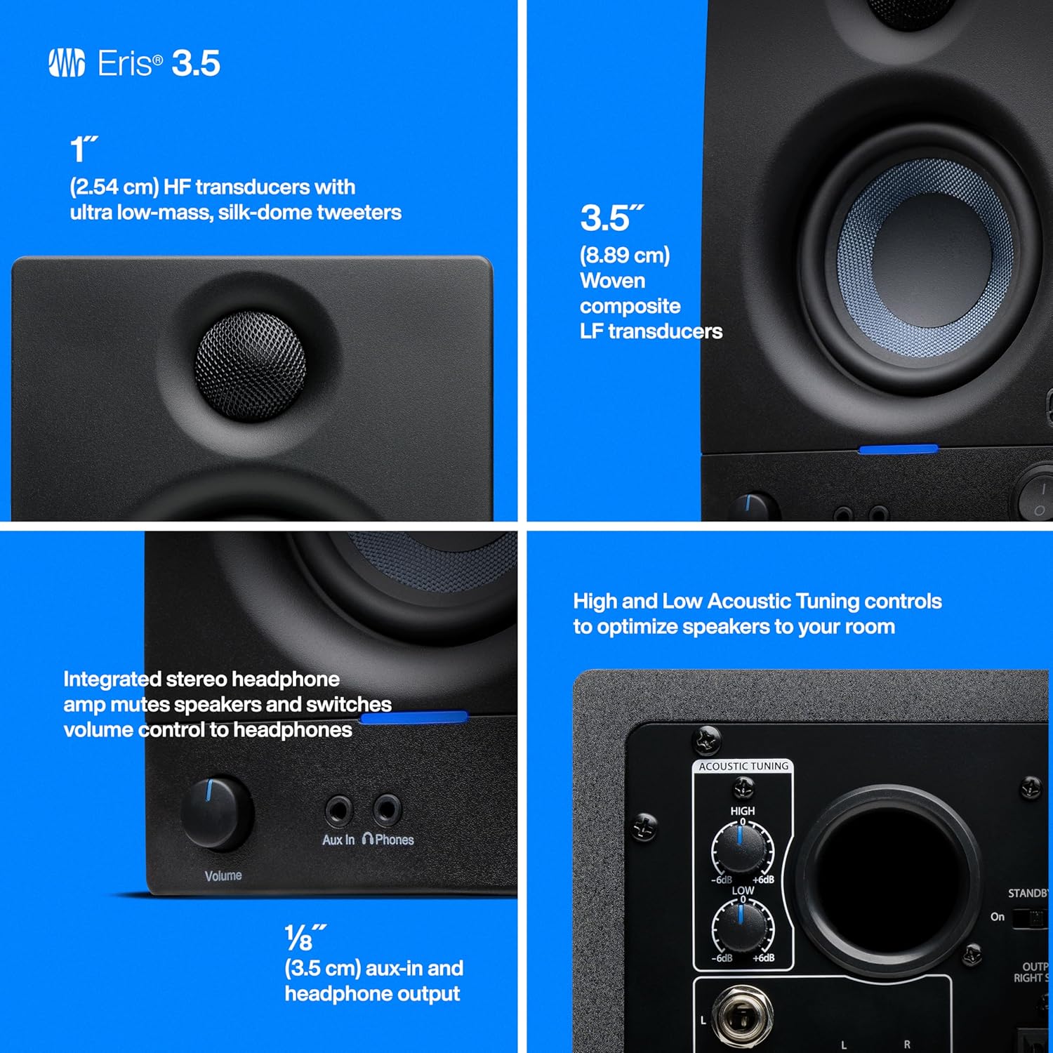 Monitoare de studio PreSonus Eris 3.5 MK2, pereche — boxe de monitor active, amplificate, pentru productie muzicala, audio Hi-Fi