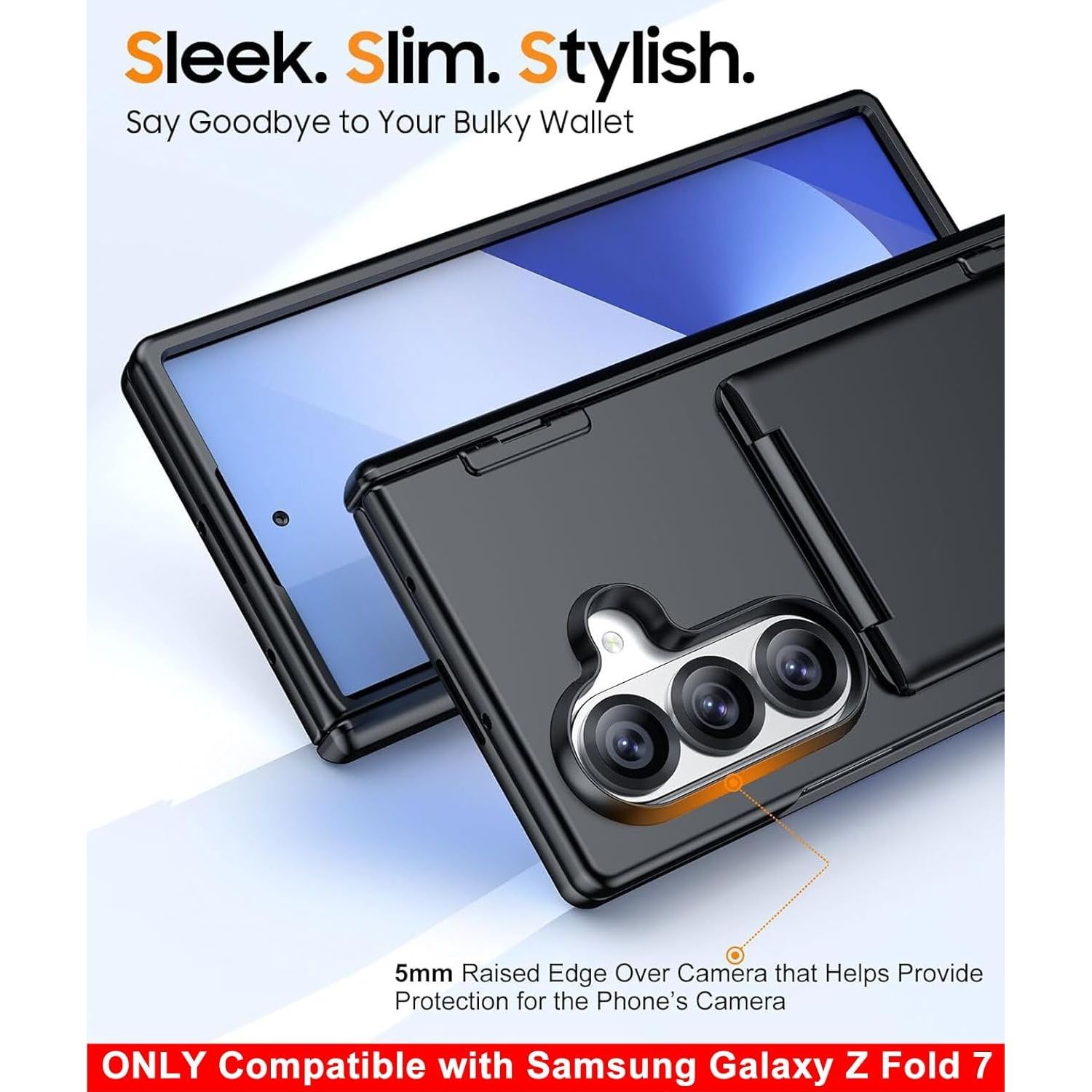 Husa telefon Compatibila Samsung Galaxy Z Fold7, Tip Suport Carduri Pliabil, cu Suport, Antisoc, Negru Mat