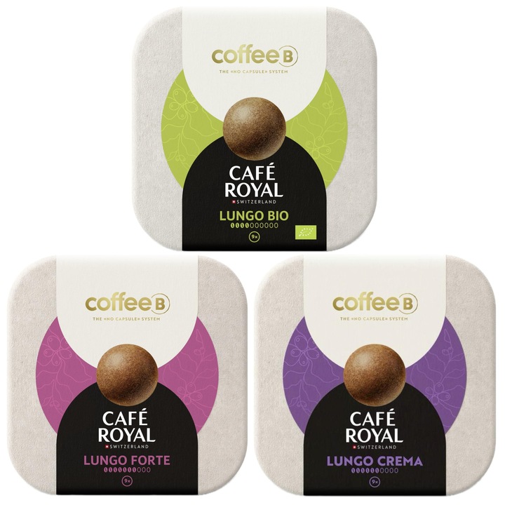 Set 4 Lungo, Cafe Royal, Lungo Crema, Lungo Forte, Lungo-B, 3x9 bile de cafea, 51g fiecare