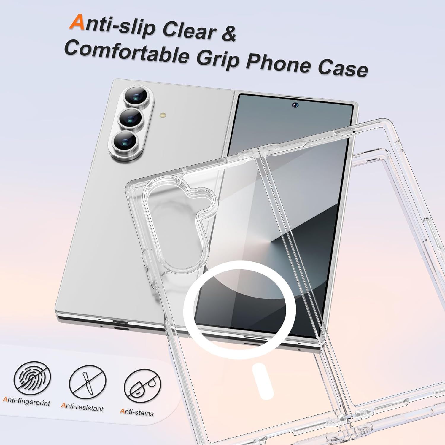 Husa telefon pentru Samsung Galaxy Z Fold7, Protectie Colturi, MagSafe, Alb Transparent
