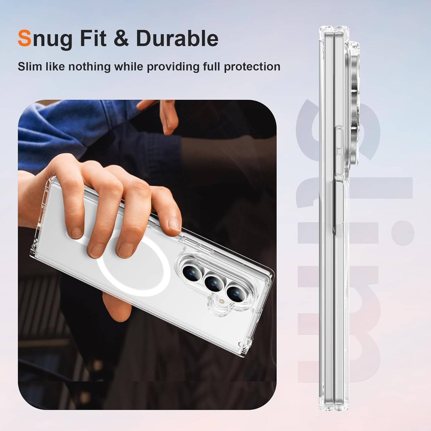 Husa telefon pentru Samsung Galaxy Z Fold7, Protectie Colturi, MagSafe, Alb Transparent
