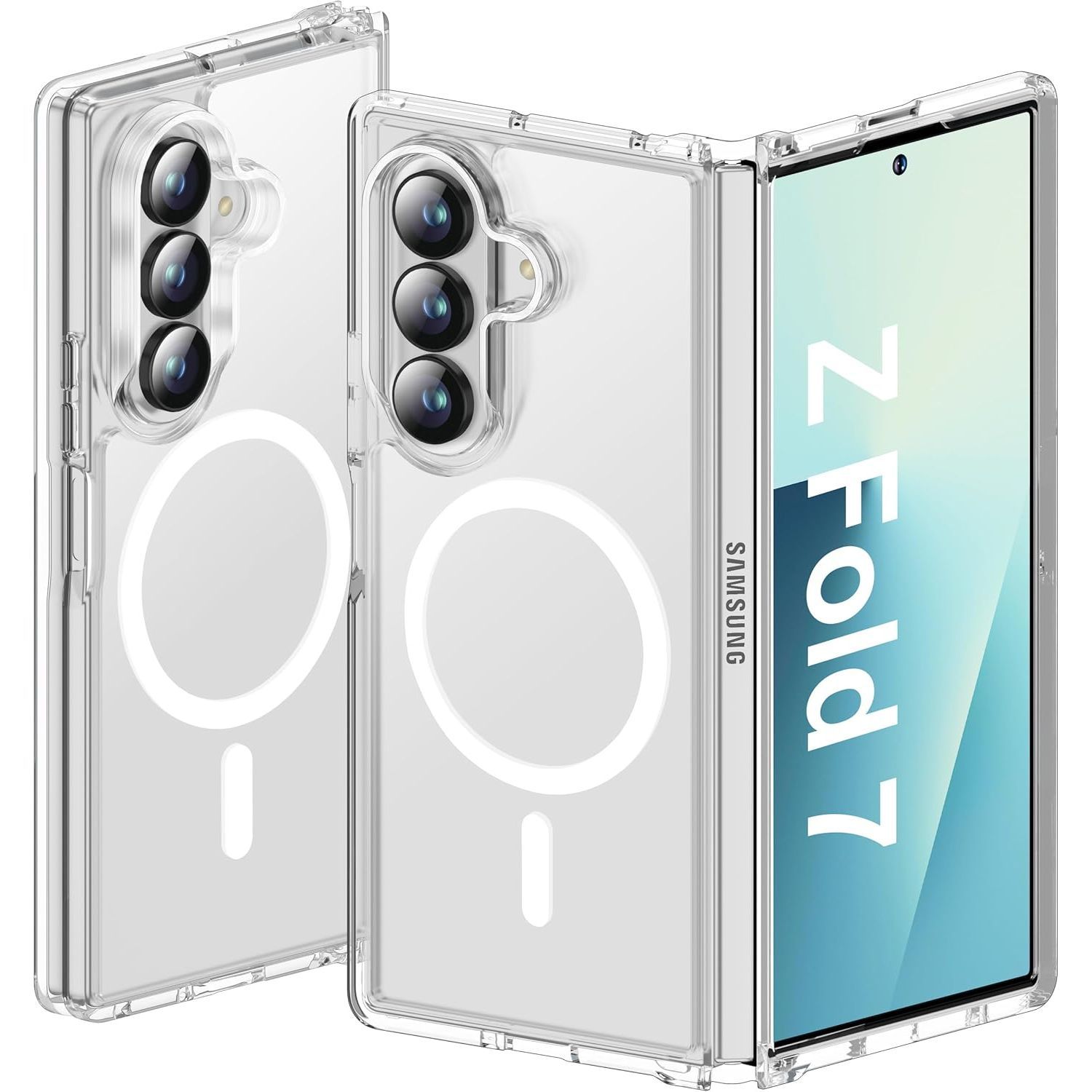 Husa telefon pentru Samsung Galaxy Z Fold7, Protectie Colturi, MagSafe, Alb Transparent