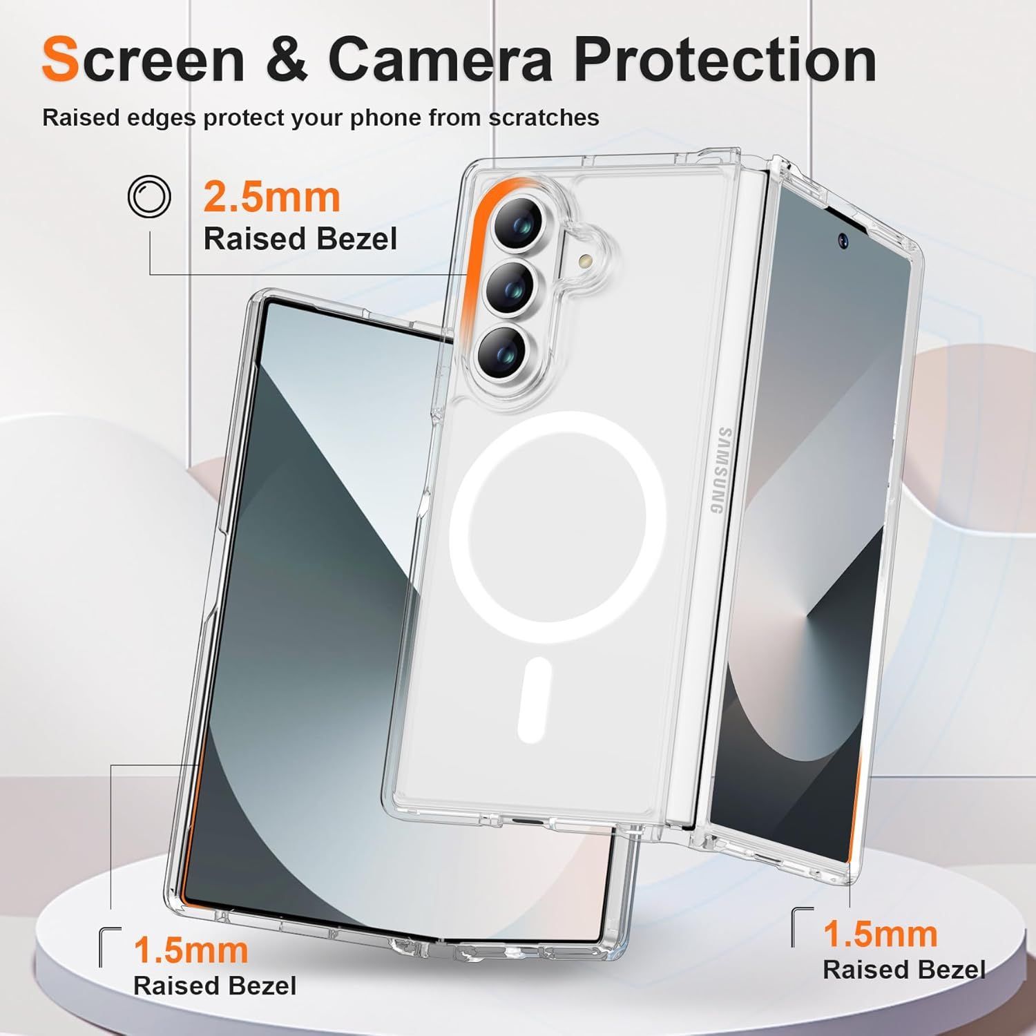 Husa telefon pentru Samsung Galaxy Z Fold7, Protectie Colturi, MagSafe, Alb Transparent