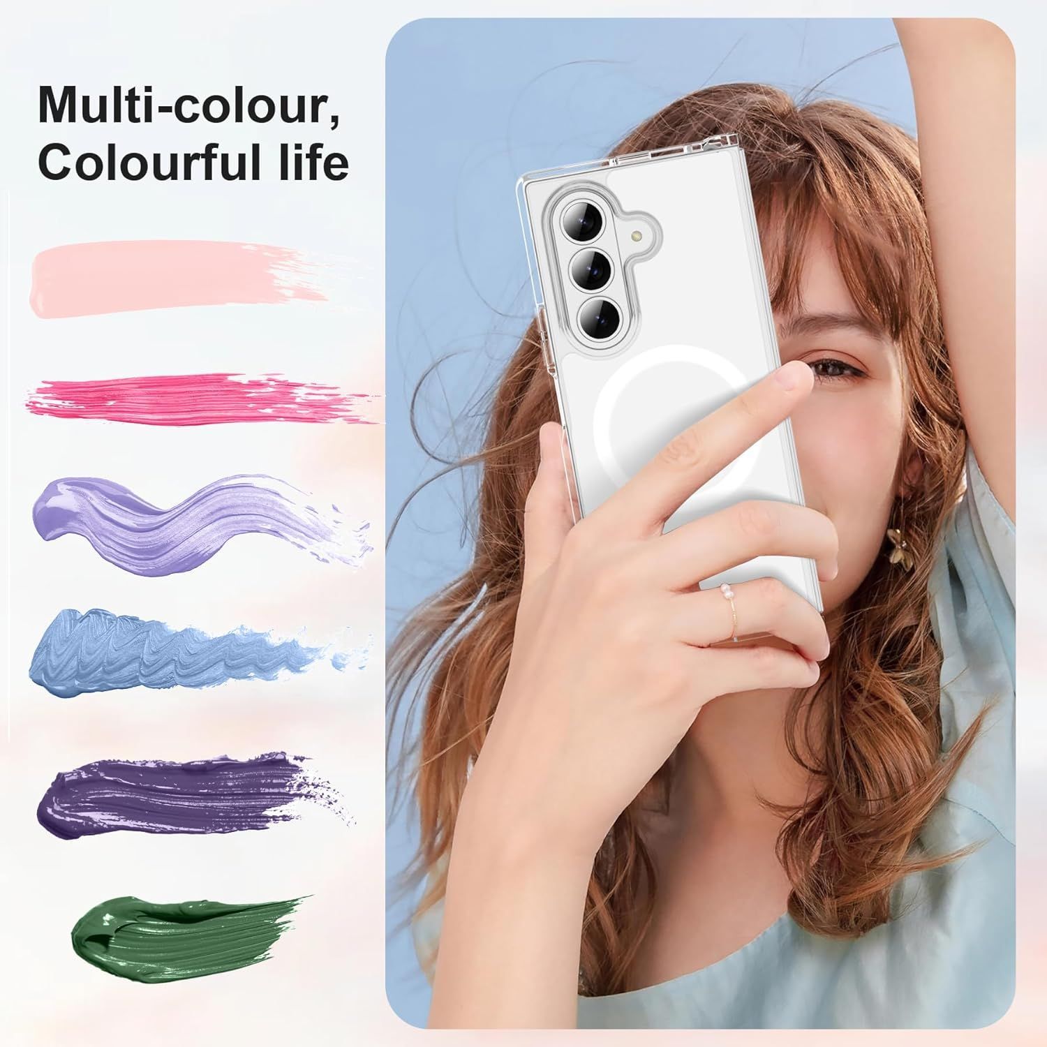 Husa telefon pentru Samsung Galaxy Z Fold7, Protectie Colturi, MagSafe, Alb Transparent