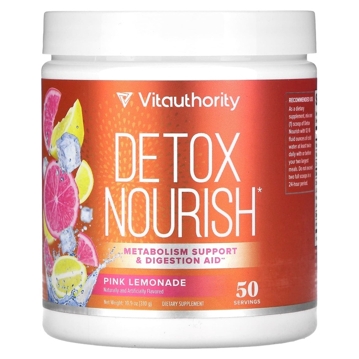 Supliment alimentar, Vitauthority, Detox Nourish, Limonada roz, 310 g