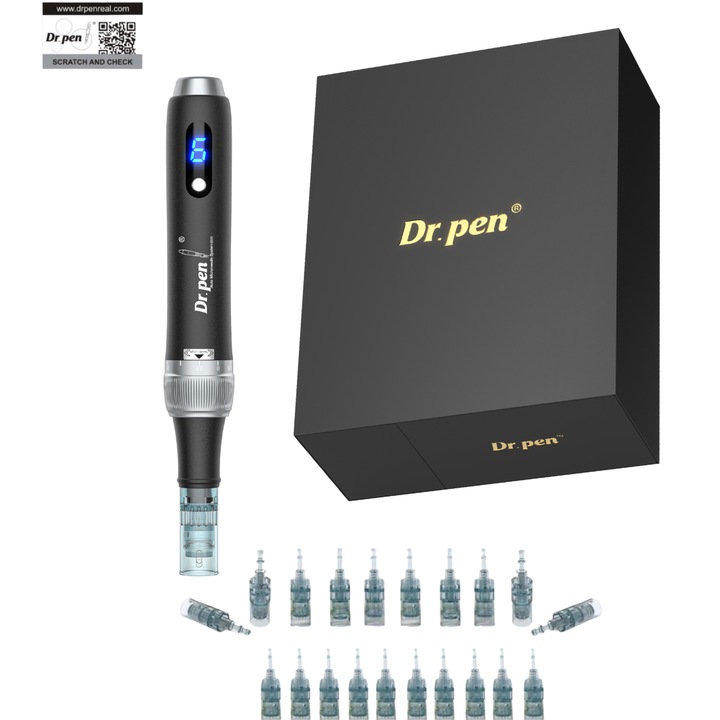 Оригинален Dr. Pen M7S апарат + 20 патрона, професионален Dermapen микронидлинг за лице и скалп, бръчки, белези, стрии, разширени пори, косопад