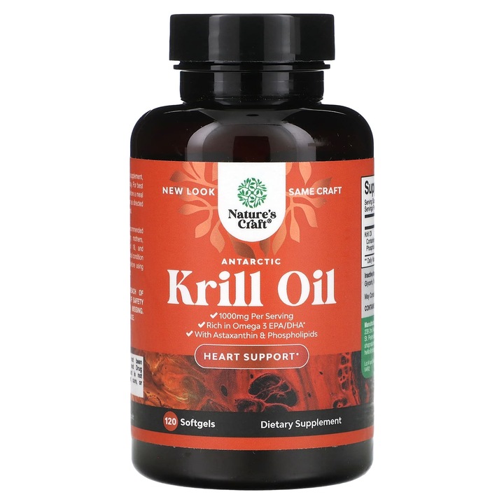 Ulei din krill, Nature's Craft, 500 mg, 120 capsule moi, Omega 3, suport pentru inima