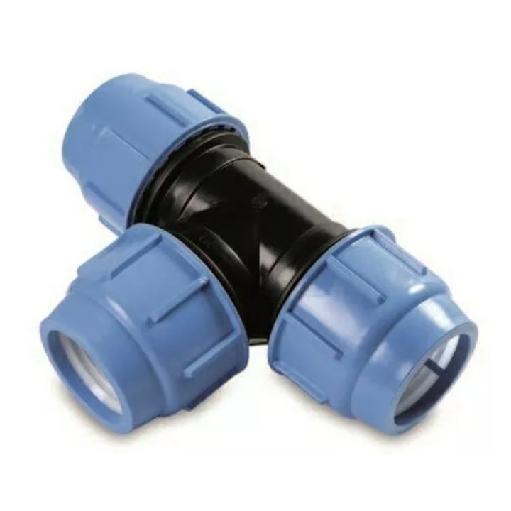 PE тройник 50-50-50 мм, Sab, патентована уплътнителна система, полиетилен, син
