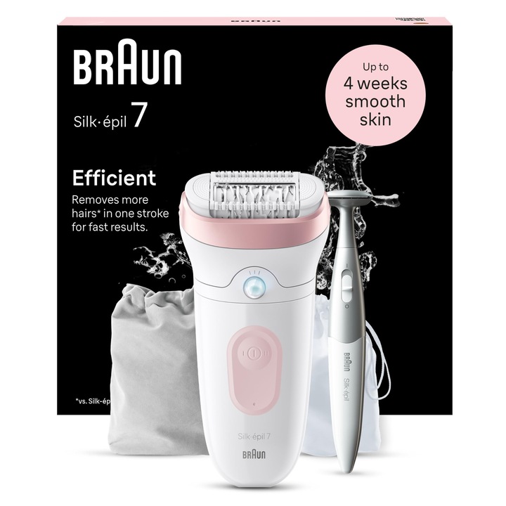 Braun Silk-Epil 7 epilátor, intim trimmelő készlet, fehér/flamingó rózsaszín, lábakra