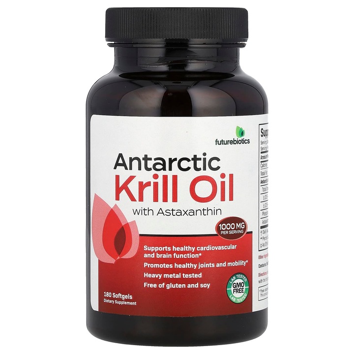 Ulei din krill , Futurebiotics 1000 mg, 180 capsule moi, omega-3, astaxantina