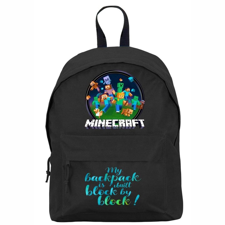 Ghiozdan pentru scoala, Minecraft, 38×28 cm, Negru, GS039