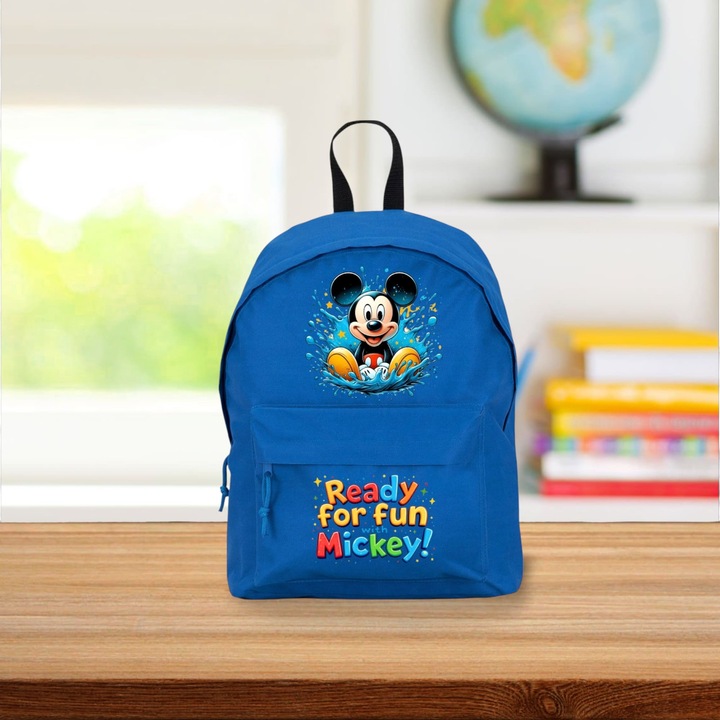 Ghiozdan pentru scoala, Mickey Mouse, 38×28 cm, Albastru, GS016