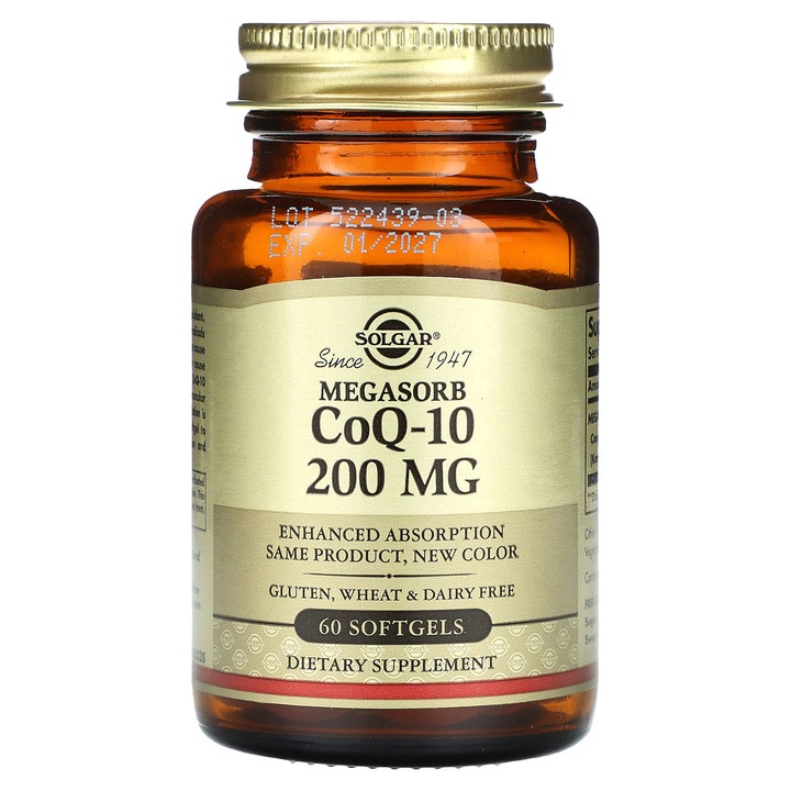 Supliment alimentar, Solgar, Megasorb CoQ-10, 200 mg, 60 capsule moi, fara gluten, fara lactate