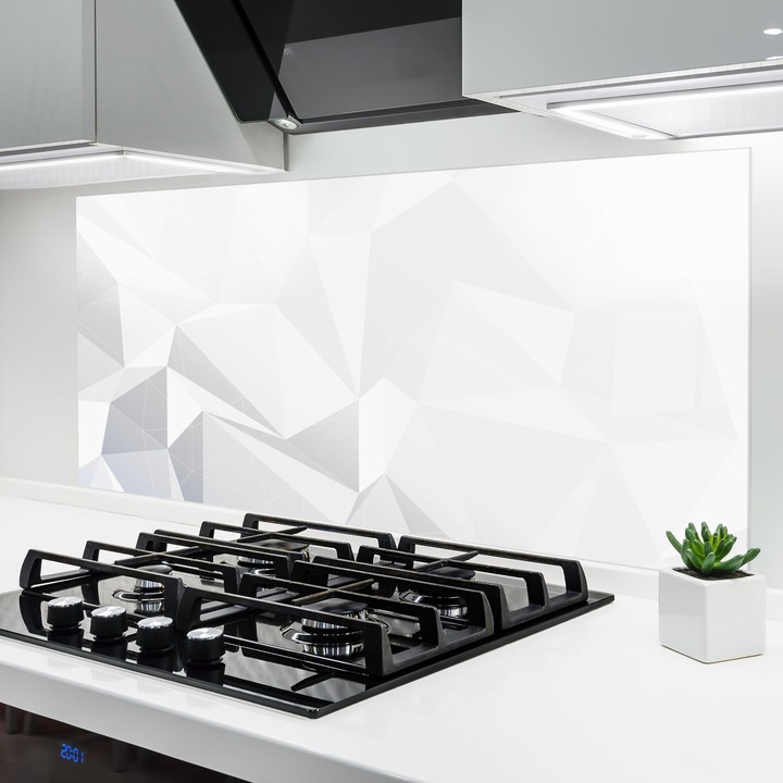 Panou Sticla Bucatarie, 60x120 cm, Protectie aragaz, Antistropi, Termorezistent, Abstracte, Geometrice, Grey Triangle Shape