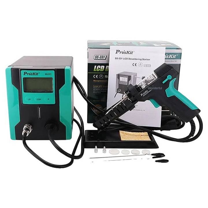 Цифров пистолет за горещ въздух Pro'sKit, керамичен елемент, 110V-240V, 160C-480C, 140W