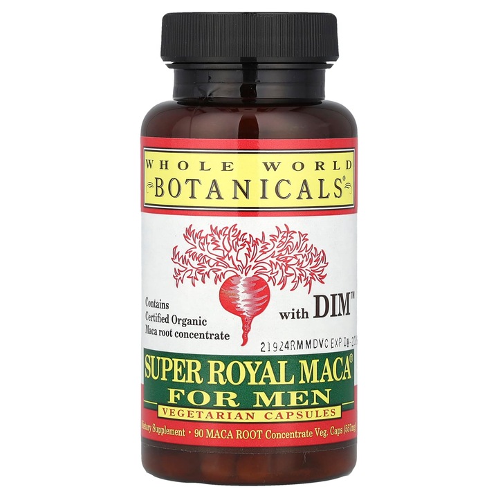 Supliment alimentar, Super Royal Maca, Whole World Botanicals 500 mg, 90 capsule vegetale, organic, pentru barbati