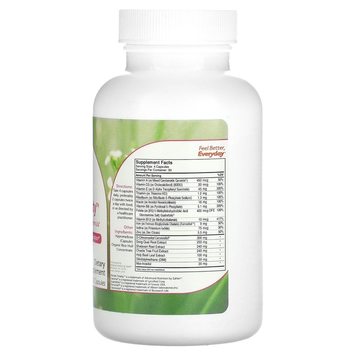 Supliment alimentar hormonal Zahler Female Totality, 120 capsule, fara gluten, vegetarian