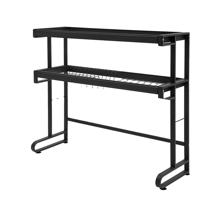 Scurgator vase, design cu doua niveluri, constructie din otel carbon, negru, 86x29x77.3cm