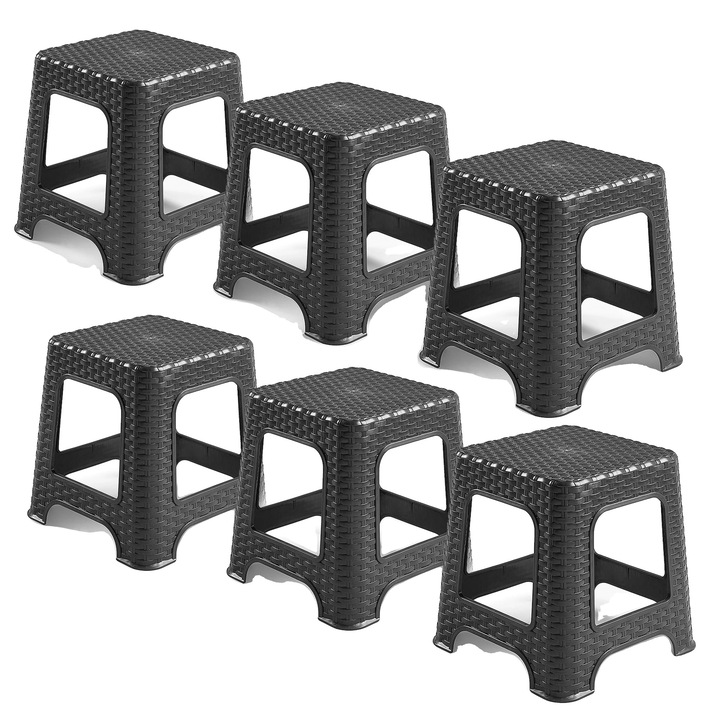 6 darabos műanyag szék szett, sötétszürke, strapabíró kialakítás, beltéri és kültéri használatra