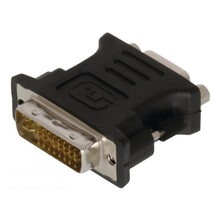 Adaptor DVI-I (TATA 24+5 PINI) Dual Link->VGA(15 PINI MAMA) conectori auriti, negru