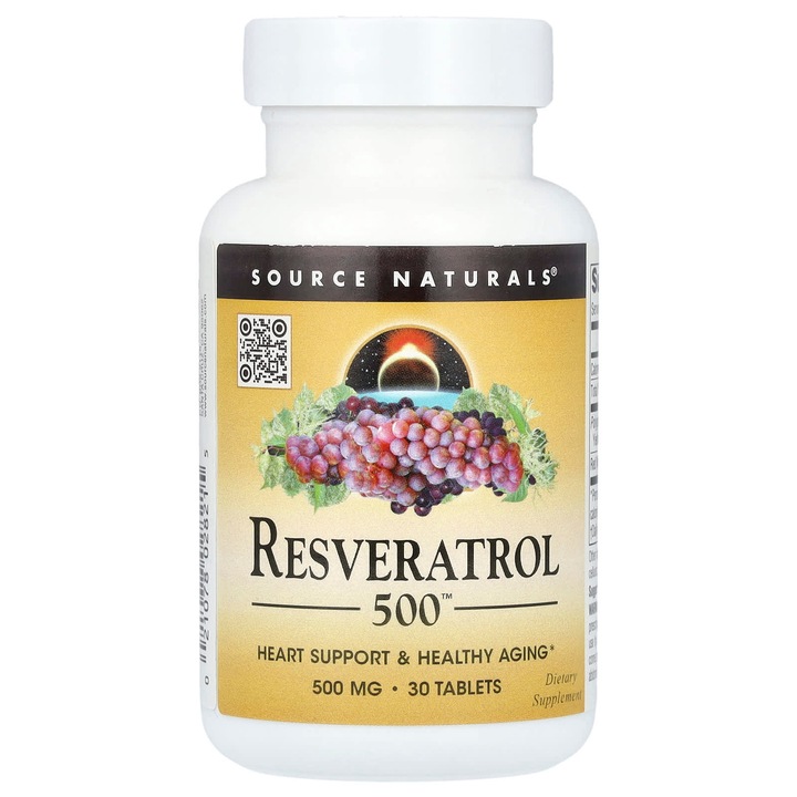 Supliment alimentar, Source Naturals, Resveratrol 500, 500 mg, 30 tablete