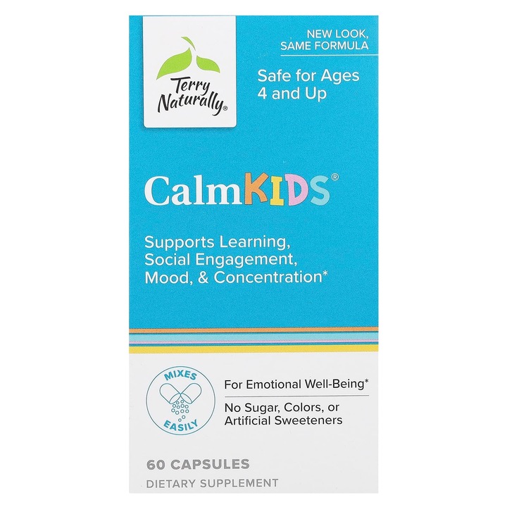 Supliment alimentar copii, Terry Naturally Calm Kids, 60 capsule, pentru concentrare si binele emotional, fara zahar, 4 ani+