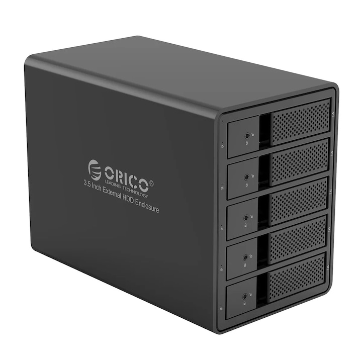 Statie de andocare HDD, Orico, capacitate 80TB, conectivitate USB 3.0, 5 compartimente, culoare neagra