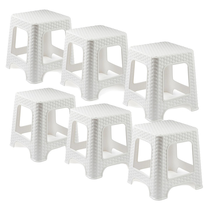 6 darabos műanyag szék szett, fehér, tartós kialakítás, könnyen karbantartható