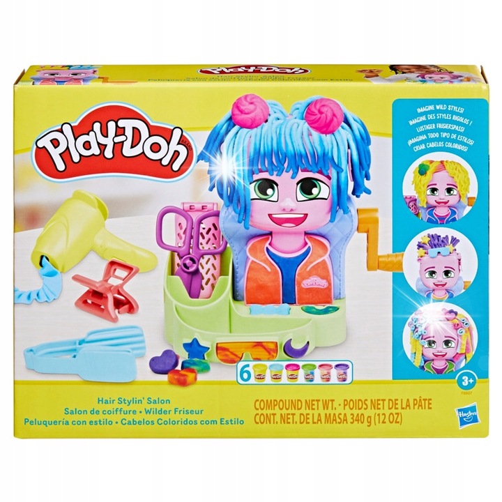 Set Play-Doh Stylista Fryzur, salon de coafura, 6 tuburi de ciastolina, multicolor, pentru varsta 3+
