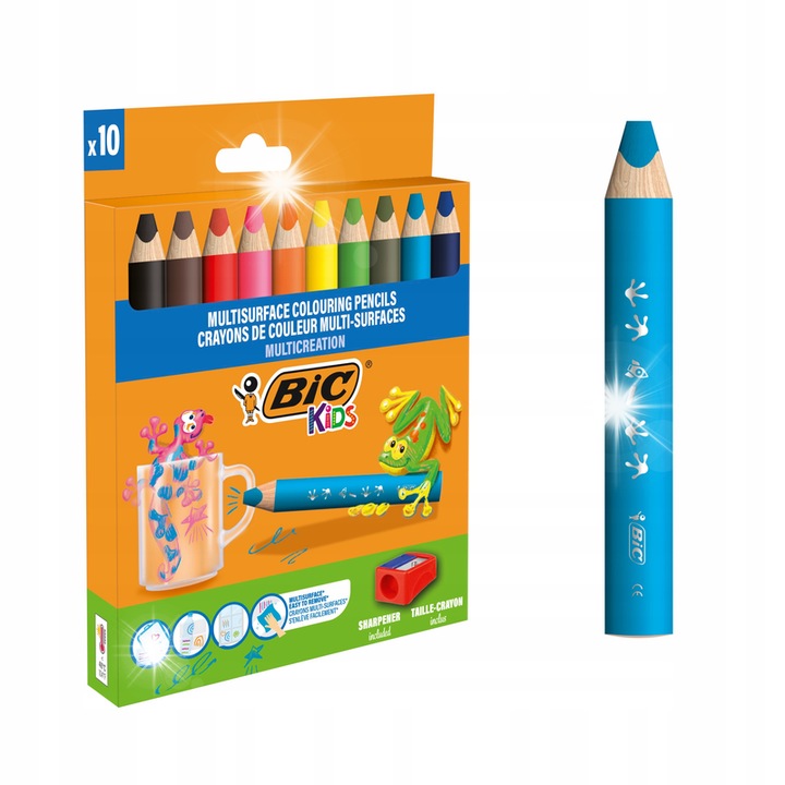BIC Kids Multicreation vastag ceruzák + hegyező 10 színben
