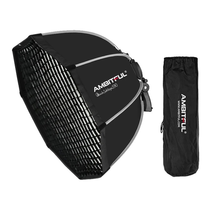 Softbox AMBITFUL pentru Godox Yongnuo Sidande, 90CM, cu grilaj pentru difuzie luminoasa, negru