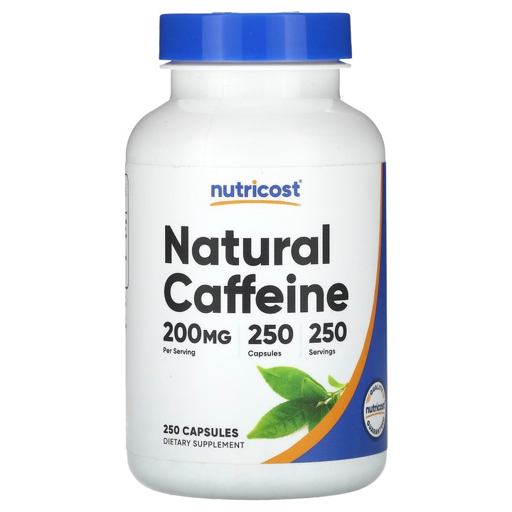 Supliment, Nutricost, Kofeina naturala, 200 mg, 250 capsule, vegetarian, fara GMO