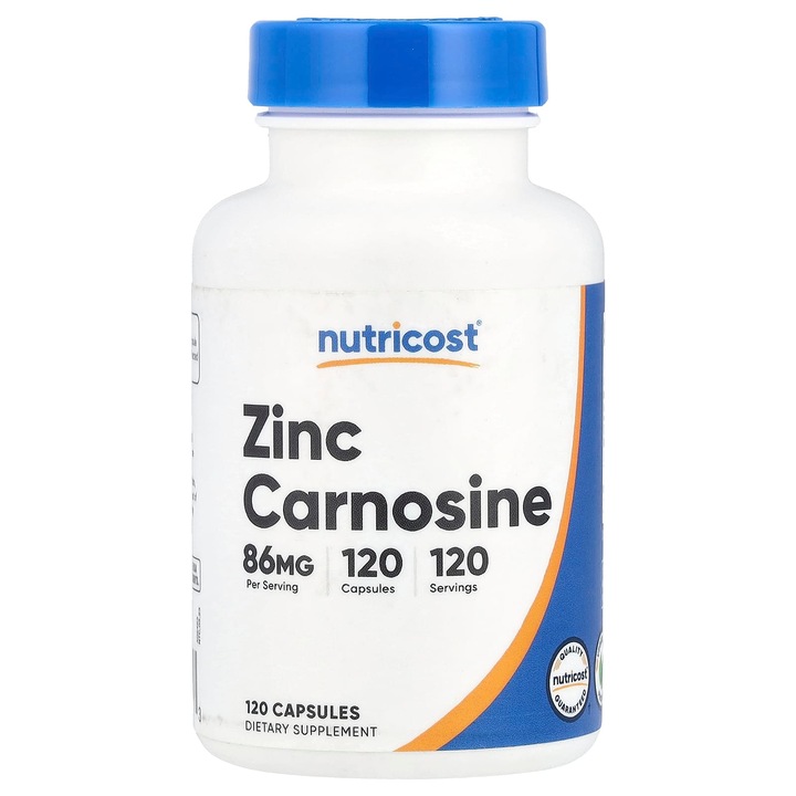 Supliment alimentar, Zinc Carnosine, 86 mg, 120 capsule, Nutricost, vegetarian, fara gluten