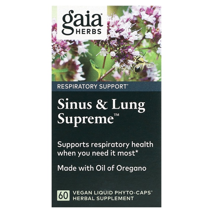 Supliment alimentar, Gaia Herbs, Sinus & Lung Supreme, 60 capsule fito-vegane, cu ulei de oregano, fara gluten