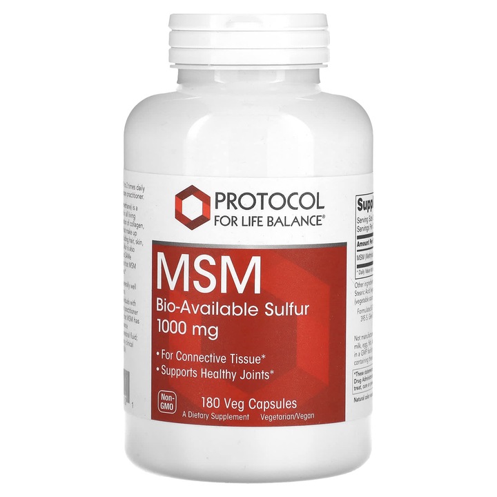 Supliment alimentar, Protocol for Life Balance, MSM, 1000 mg, 180 capsule vegetale, non-GMO, bio-disponibil