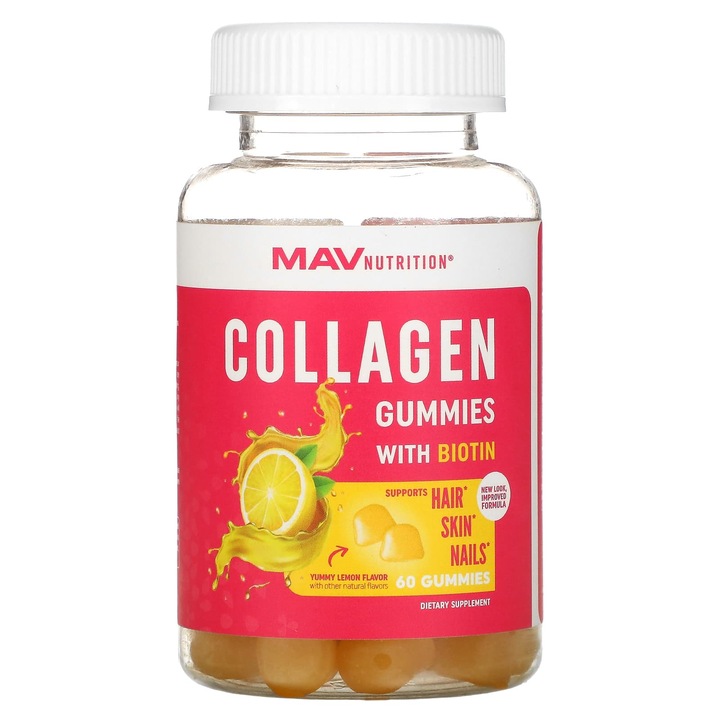 Jeleuri colagenice cu biotina, MAV Nutrition, gust de lamaie, 60 bucati