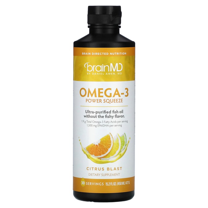 Supliment alimentar Omega-3 Power Squeeze, BrainMD, 477 g, aroma citrica, fara gluten, fara lactate