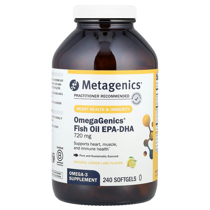 Ulei Omega-3, Metagenics, EPA-DHA, 720 mg, 240 capsule moi, Aroma citrice