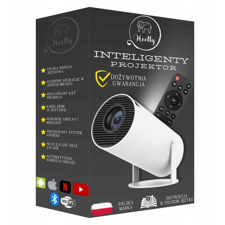 Hordozható projektor Android 11, WiFi, 1280x720p, 4K, Bluetooth 5.0, 40-130 hüvelyk