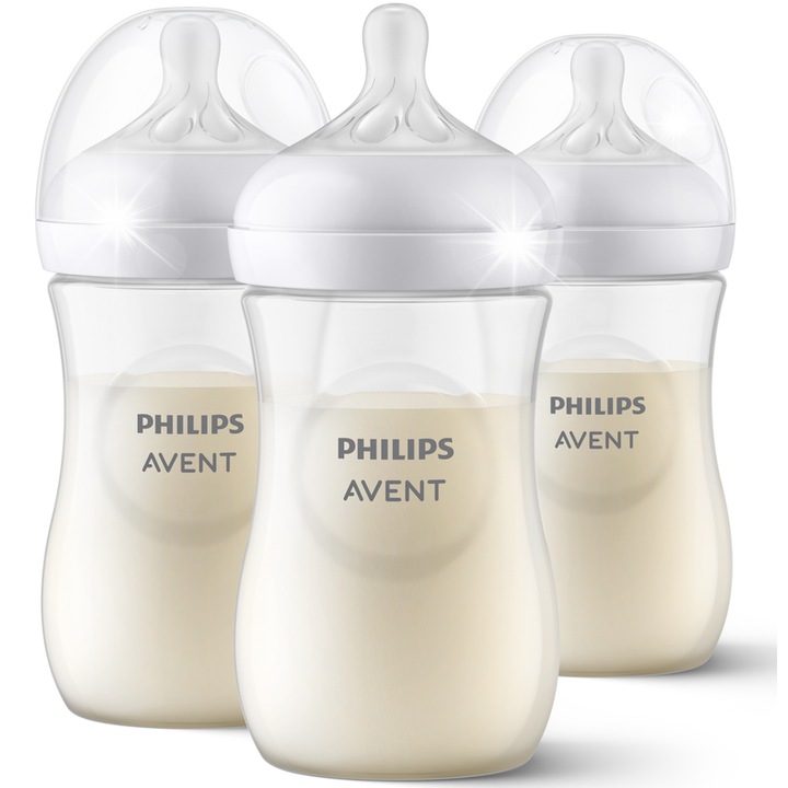 Комплект шишета Philips-AVENT Natural Response 1м+ (3 броя), против колики, силиконови, 0% BPA