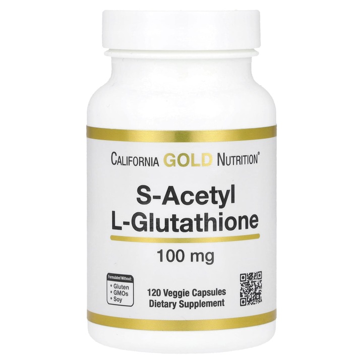 S-Acetil-L-Glutation, 100 mg, 120 capsule vegetale, California Gold Nutrition, formula fara gluten, fara OMG