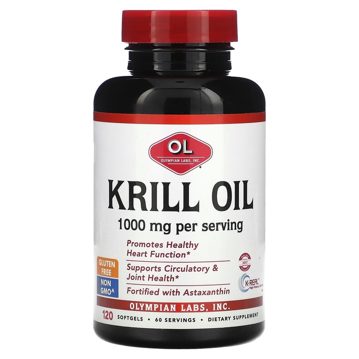 Ulei din krill, 1000 mg, 120 capsule gelatinoase, Omega-3, astaxantina, fara gluten, fara GMO