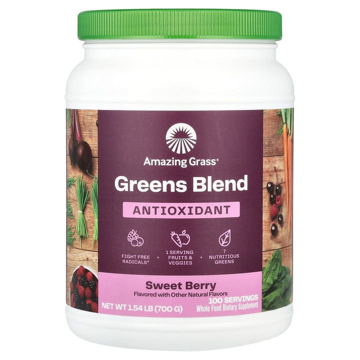 Amazing Grass, Green Blend, 700 g, antioxidanti, fructe de padure, pulbere