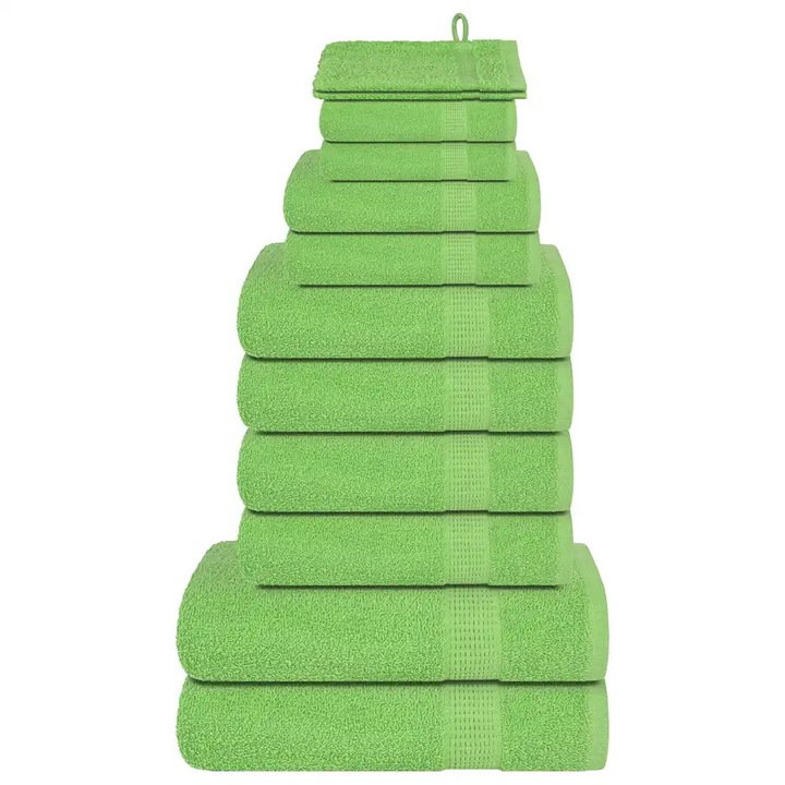 Set 12 prosoape, VidaXL, 360 g/m2, bumbac 100%, verde mar